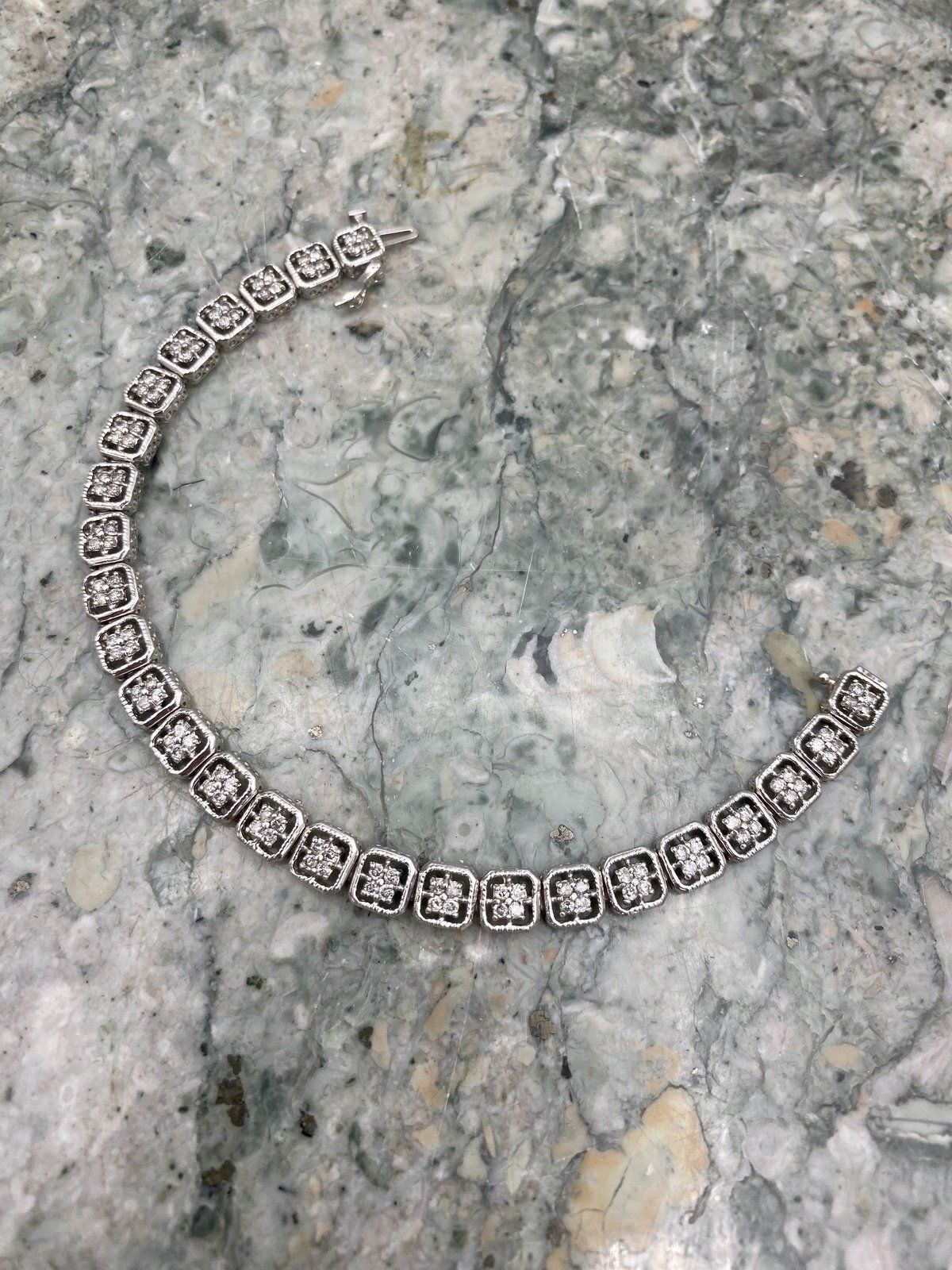 Windowed 14k White Gold Genuine Diamond 7L Vintage Tennis Bracelet #2847 3