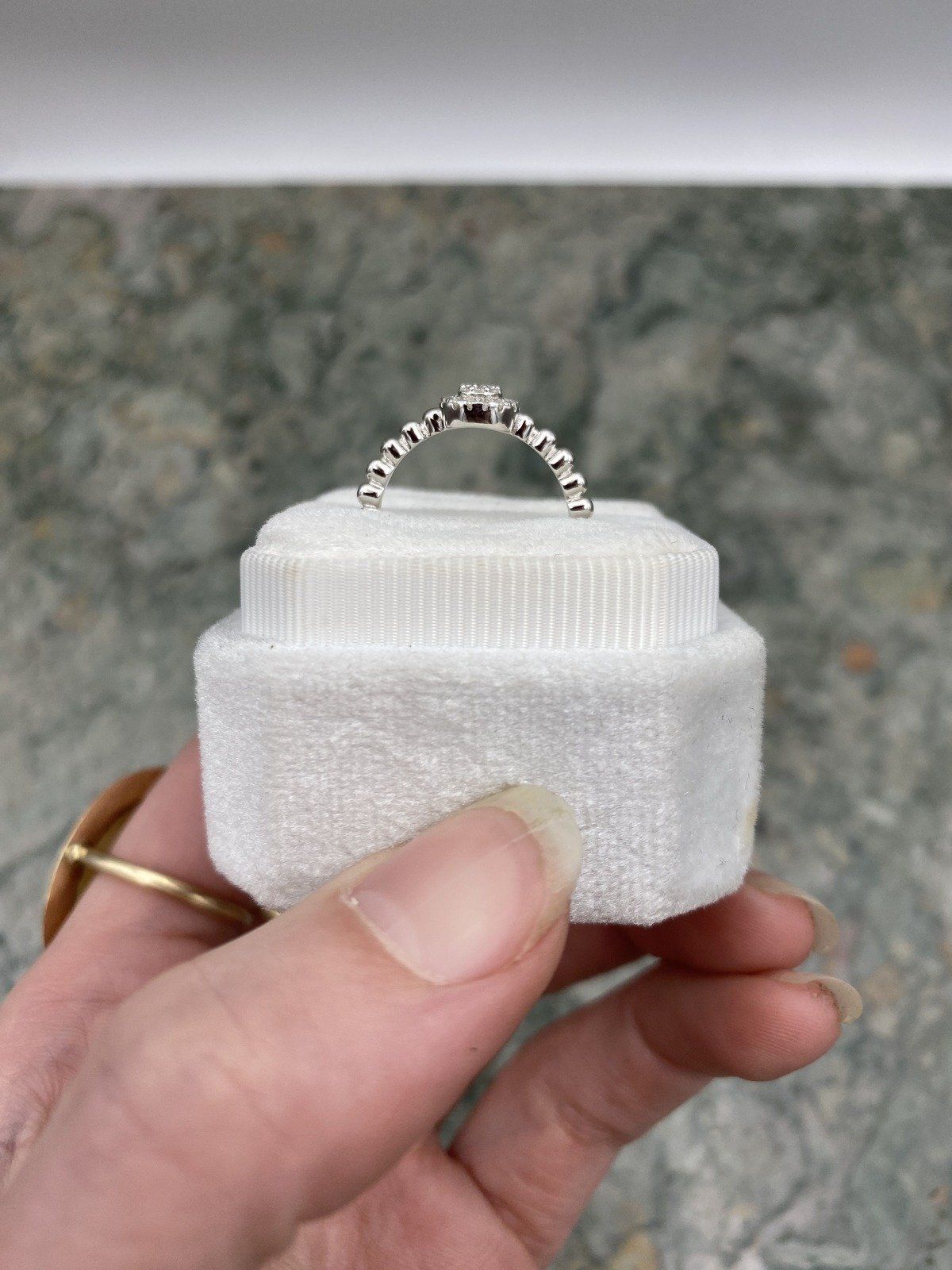Minimalistic Modern .23ctw Trapezoidal Pear Cluster Moissanite Diamond Sterling Milgrain Band Bridal Ring + GIA Report 8