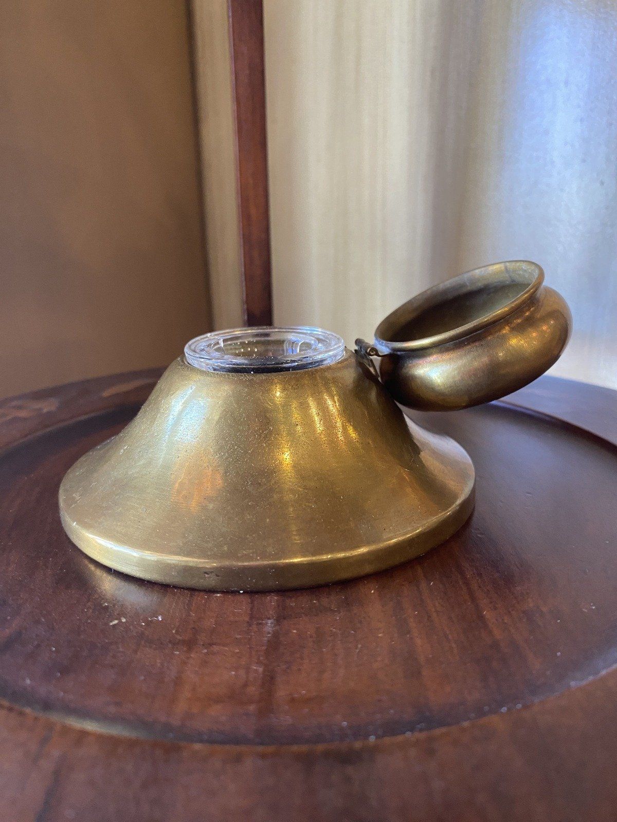 Round Antique Brass Squat Inkwell + Glass Insert 13
