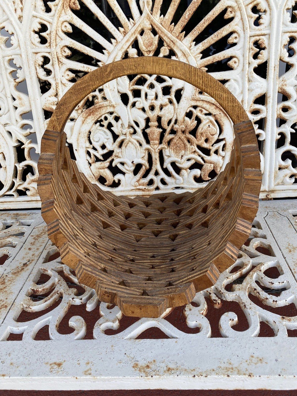 Vintage Stacked Wood Geometric Centerpiece Basket