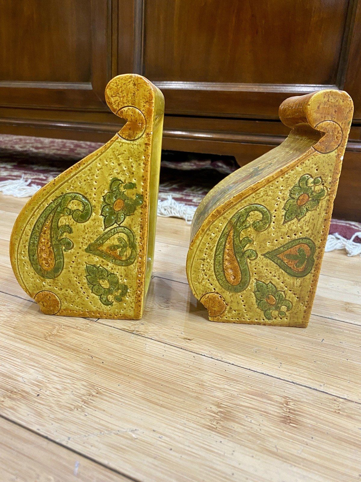 Mid Century Italian Ceramic Paisley Pottery Bookends by Rosenthal Netter 4