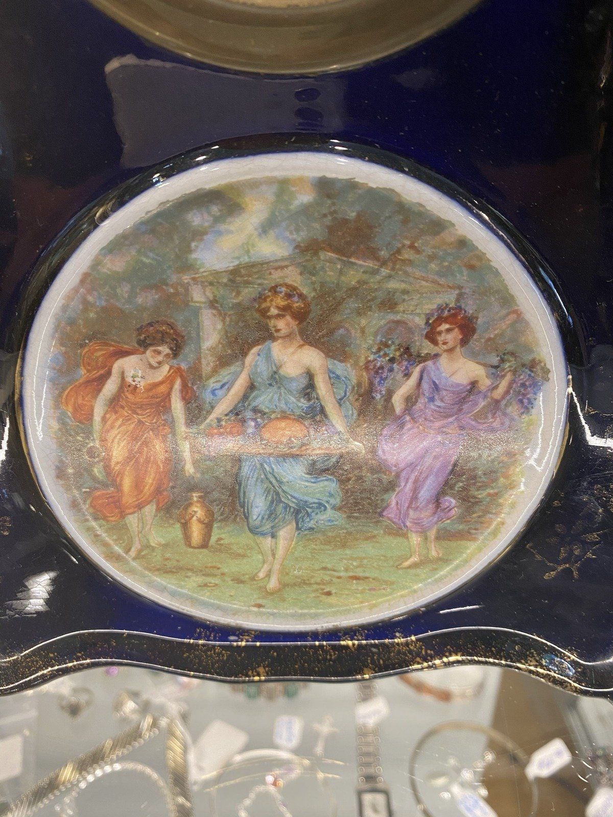 Antique Cobalt Blue Porcelain Mantel Shelf Clock 3