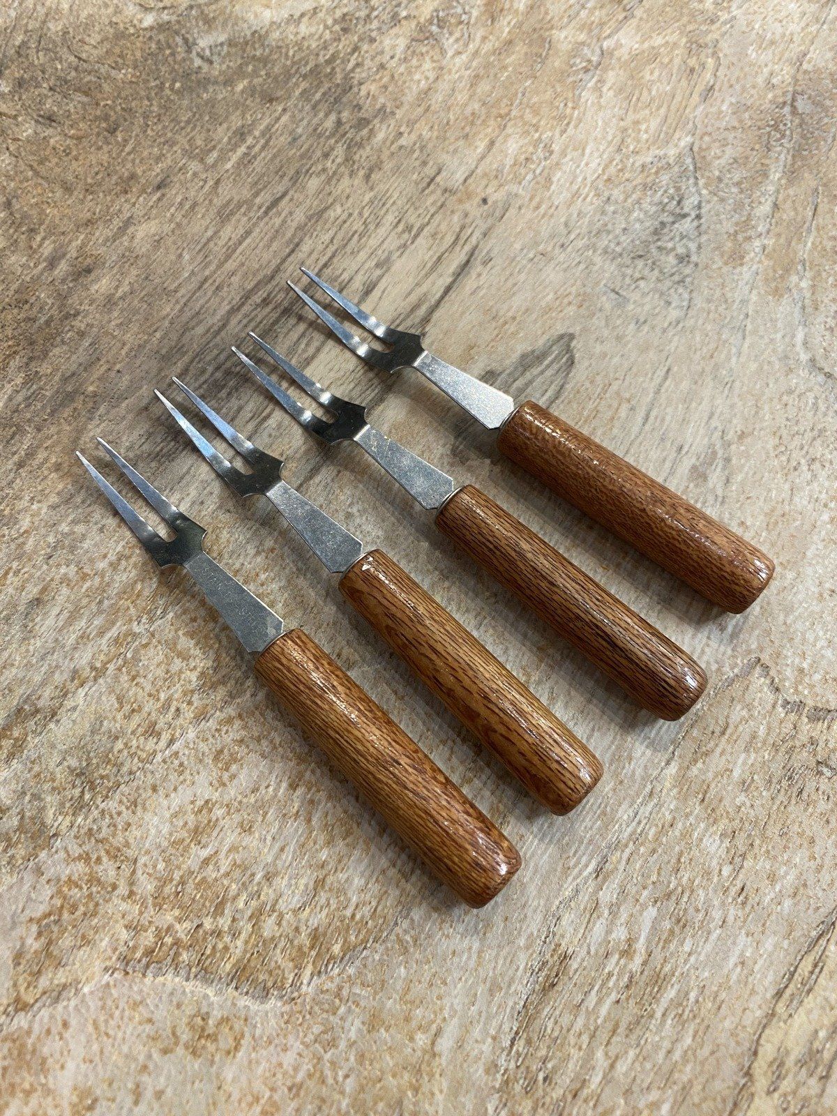 Set of 4x Wooden Handle Appetizer/Cocktail Forks