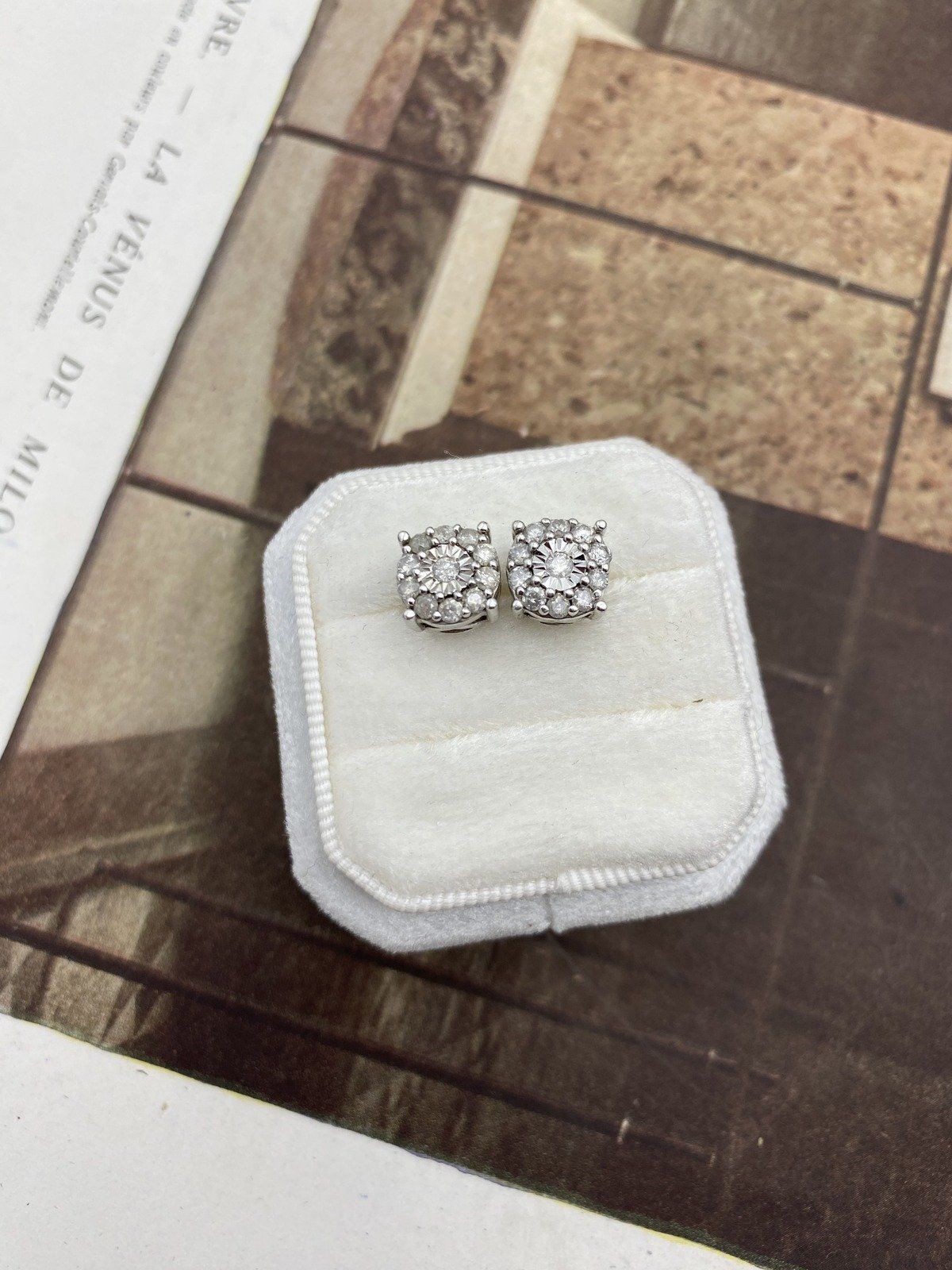 Sterling Silver Genuine Diamond Large Cluster Stud Earrings #2333 2