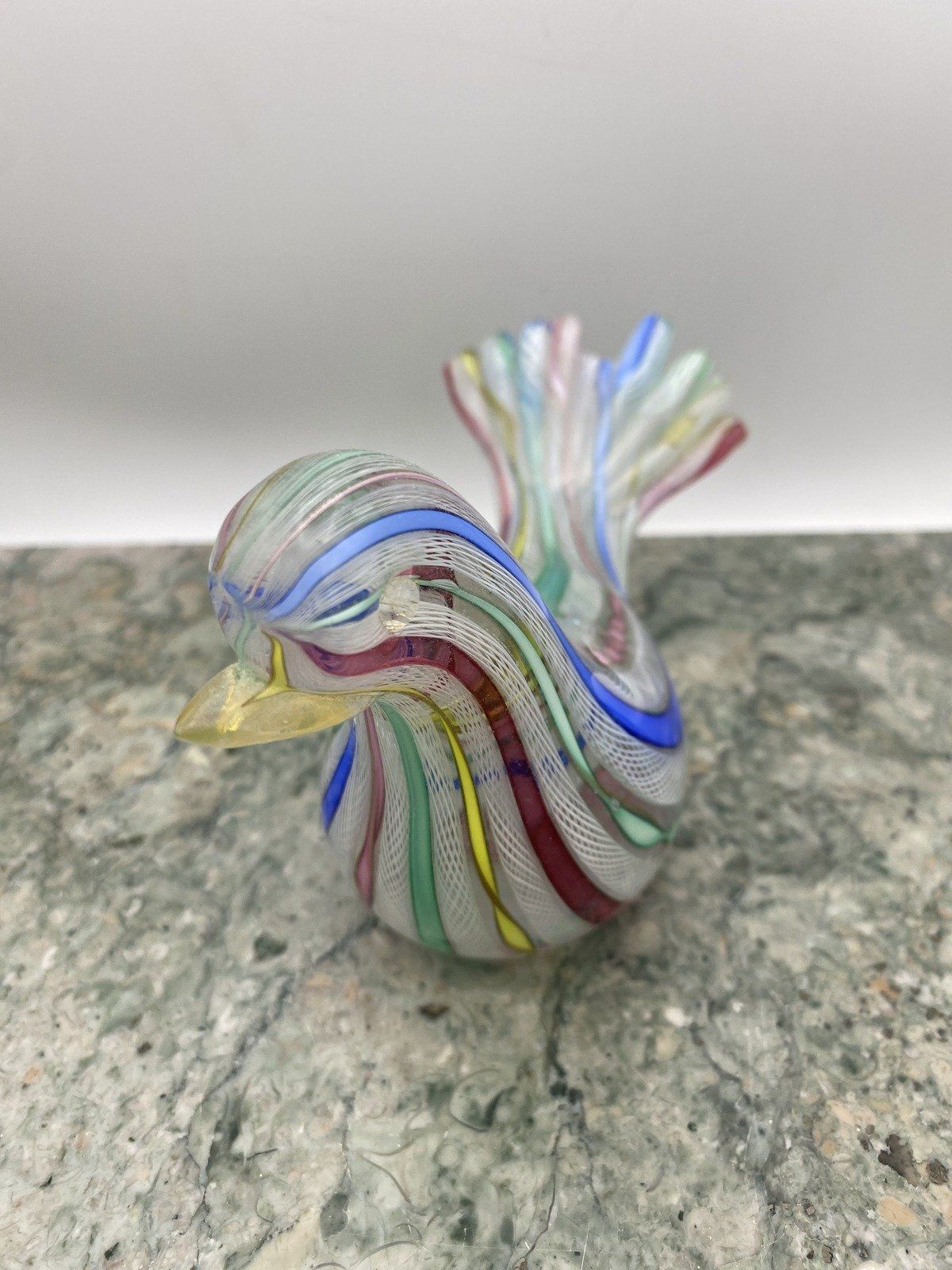 Colorful Glass Blown Candy Stripe Bird Paperweight (1x Missing Tail Feather) 6