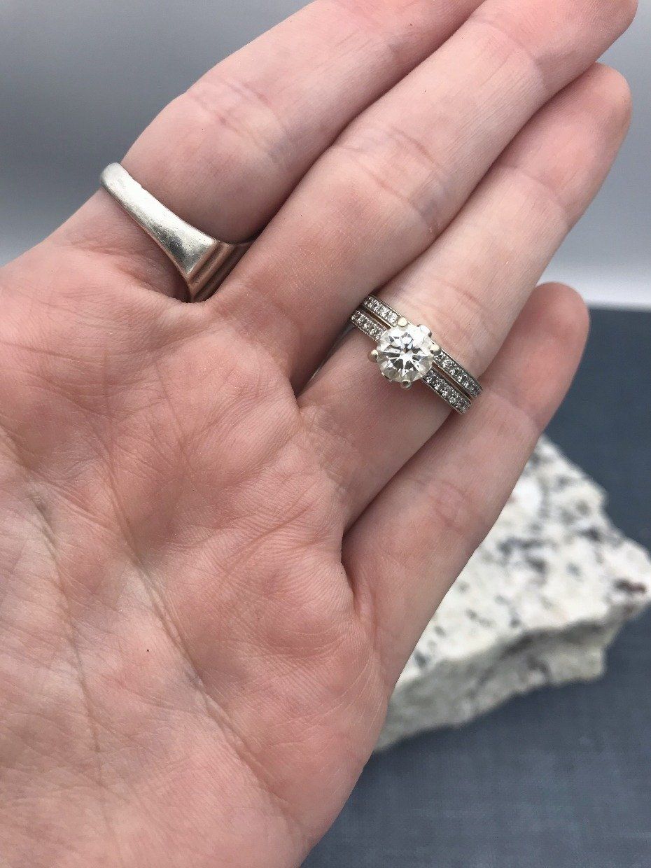 Exquisite 14k White Gold 1.15ctw Diamond Bridal Ring Set w Appraisal + GIA Cert. 5