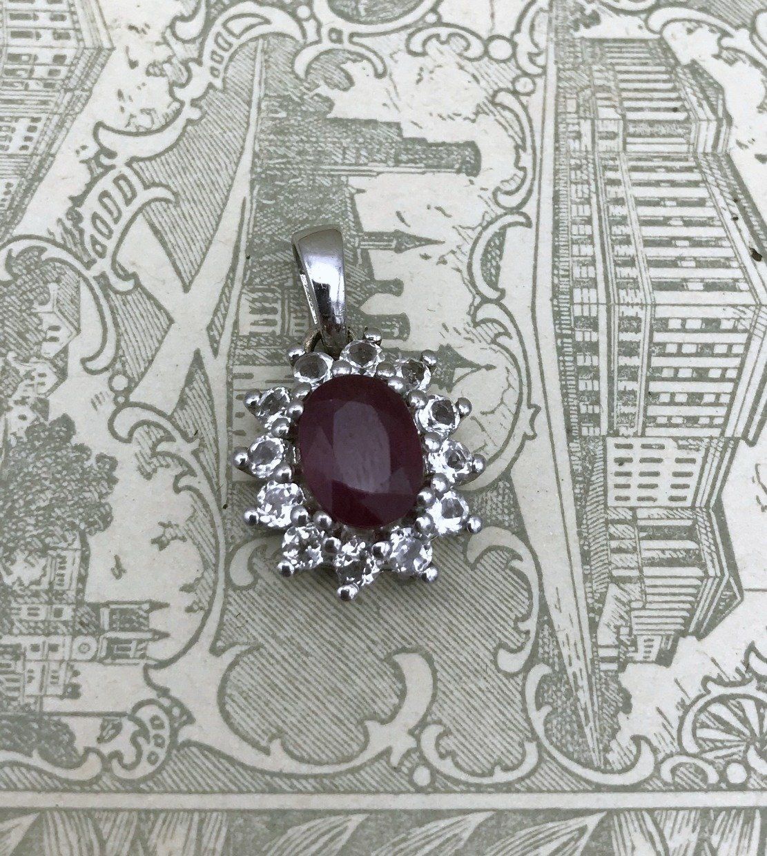 Sterling Silver Genuine Ruby White Topaz Crowned Pendant 2