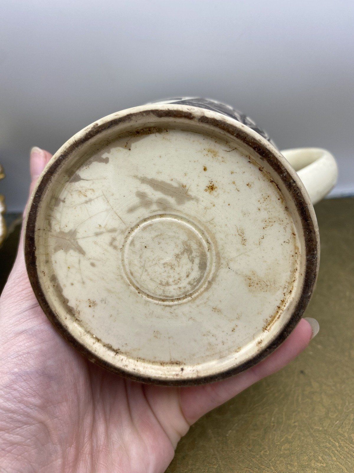 Antique Farmers Arms Creamer Crock Pitcher 4