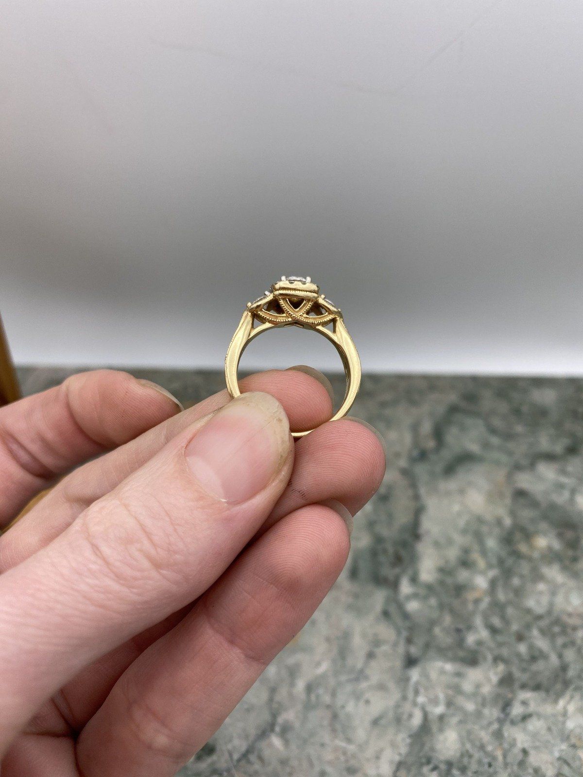 14k Gold .50ct Center Diamond Bridal Ring with Milgrain Details + Flared Shoulders 5