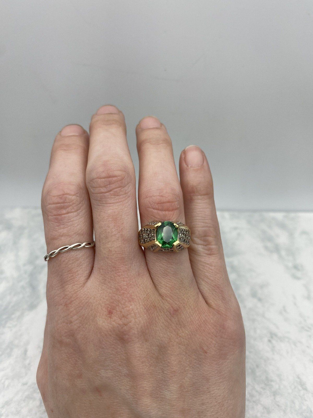 14k Gold Bespoke Tsavorite Green Garnet Cocktail Ring w Mixed Colored Diamond Setting 6