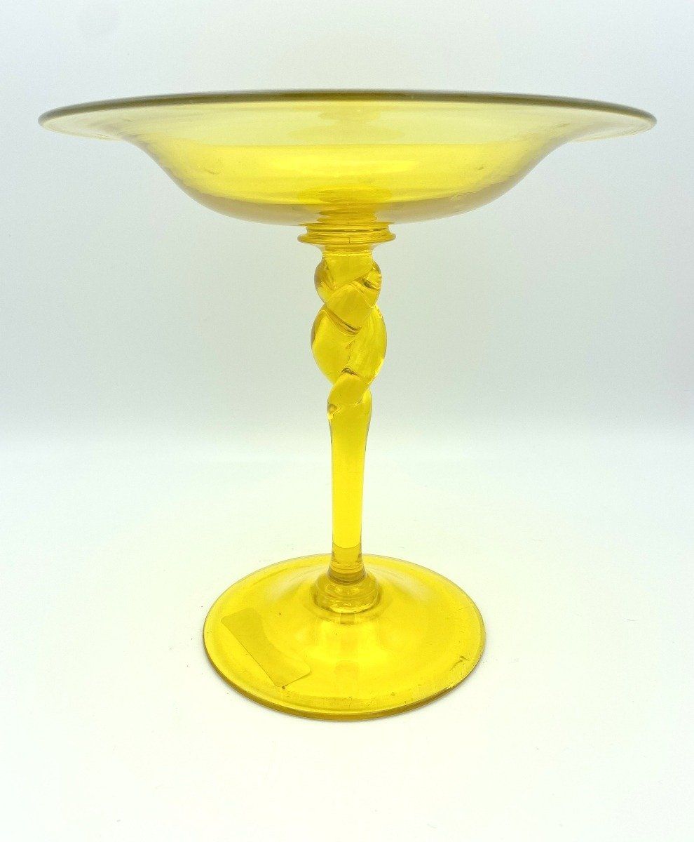 Signed Steuben Amber Rope Twist Compote 7 2