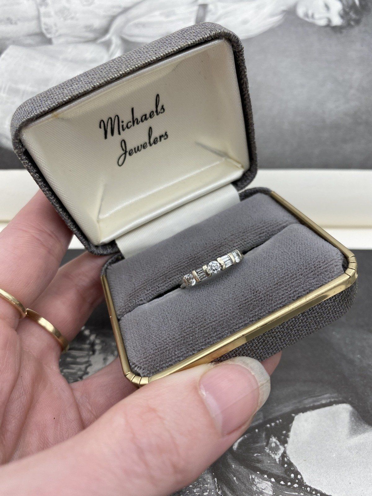 14k White Gold Round + Baguette Diamond Tension Set Ring Band #2666 7
