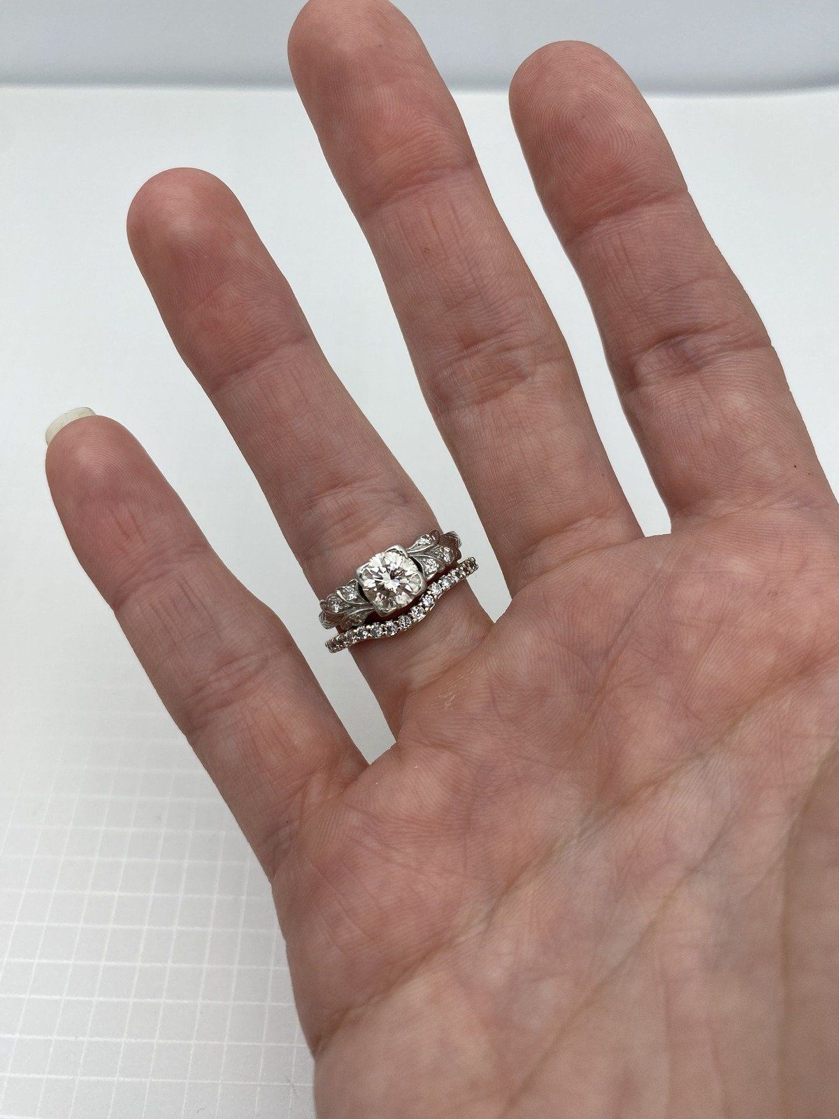 14k White Gold Pave Diamond Ring Guard w Rounded Dip 5