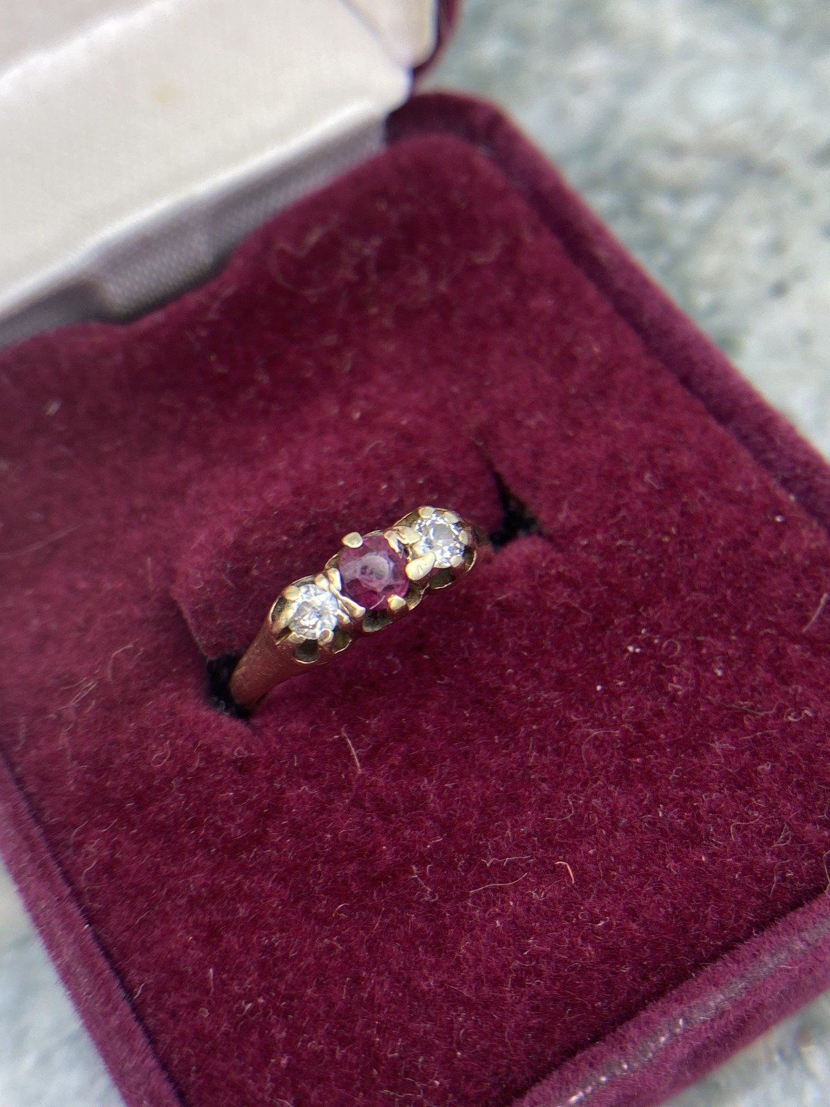 Very Old + Very Small Antique 18k Gold Ruby + Diamond Pinky Promise Ring 2