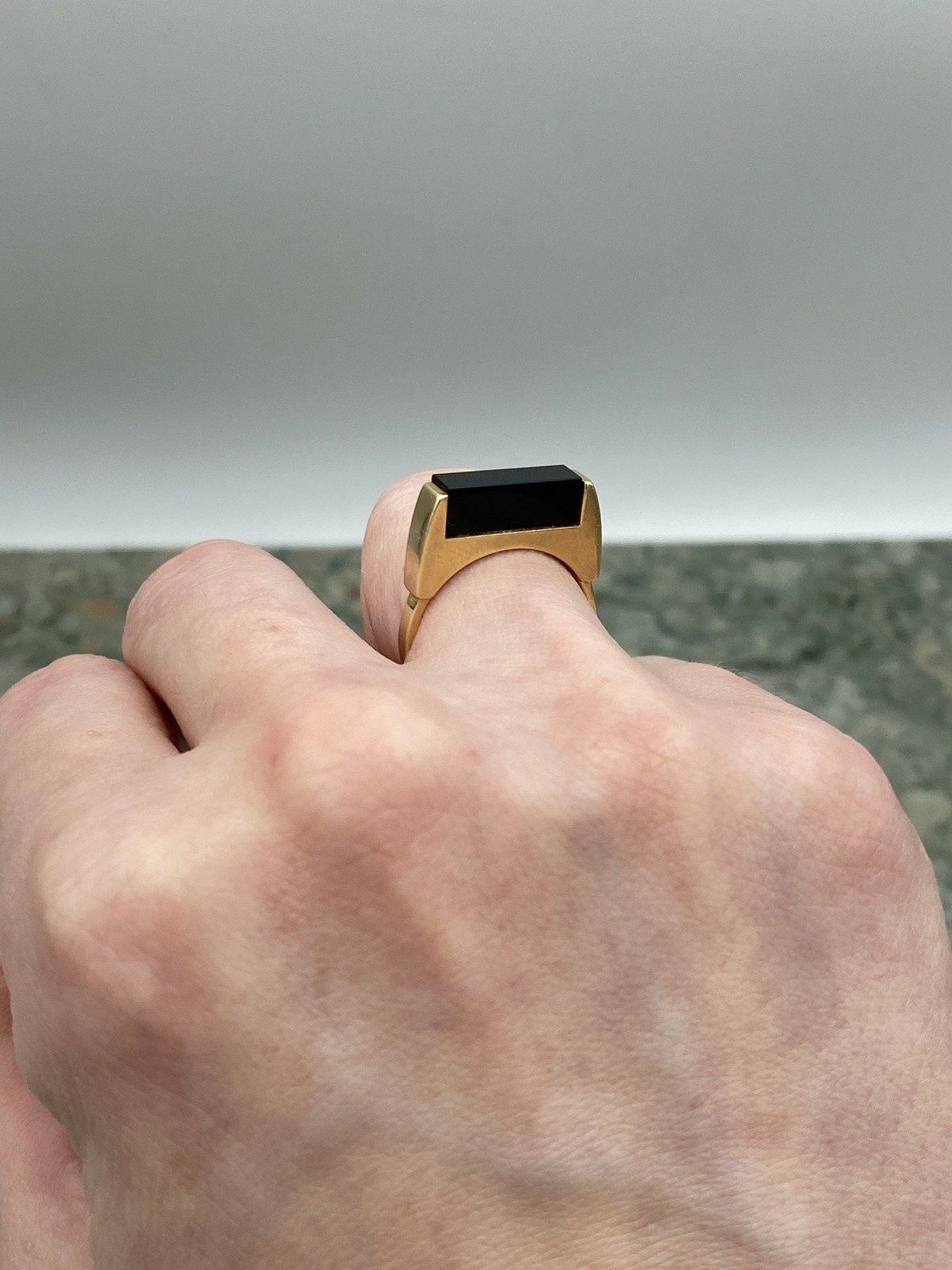 Vintage Mod 14k Gold Artly Made Black Onyx Cubism Sculptural Ring 9
