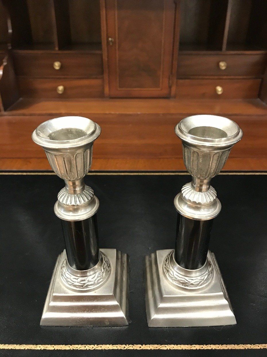 India Made Pewter Candle Stick Holders w Black Stems 3