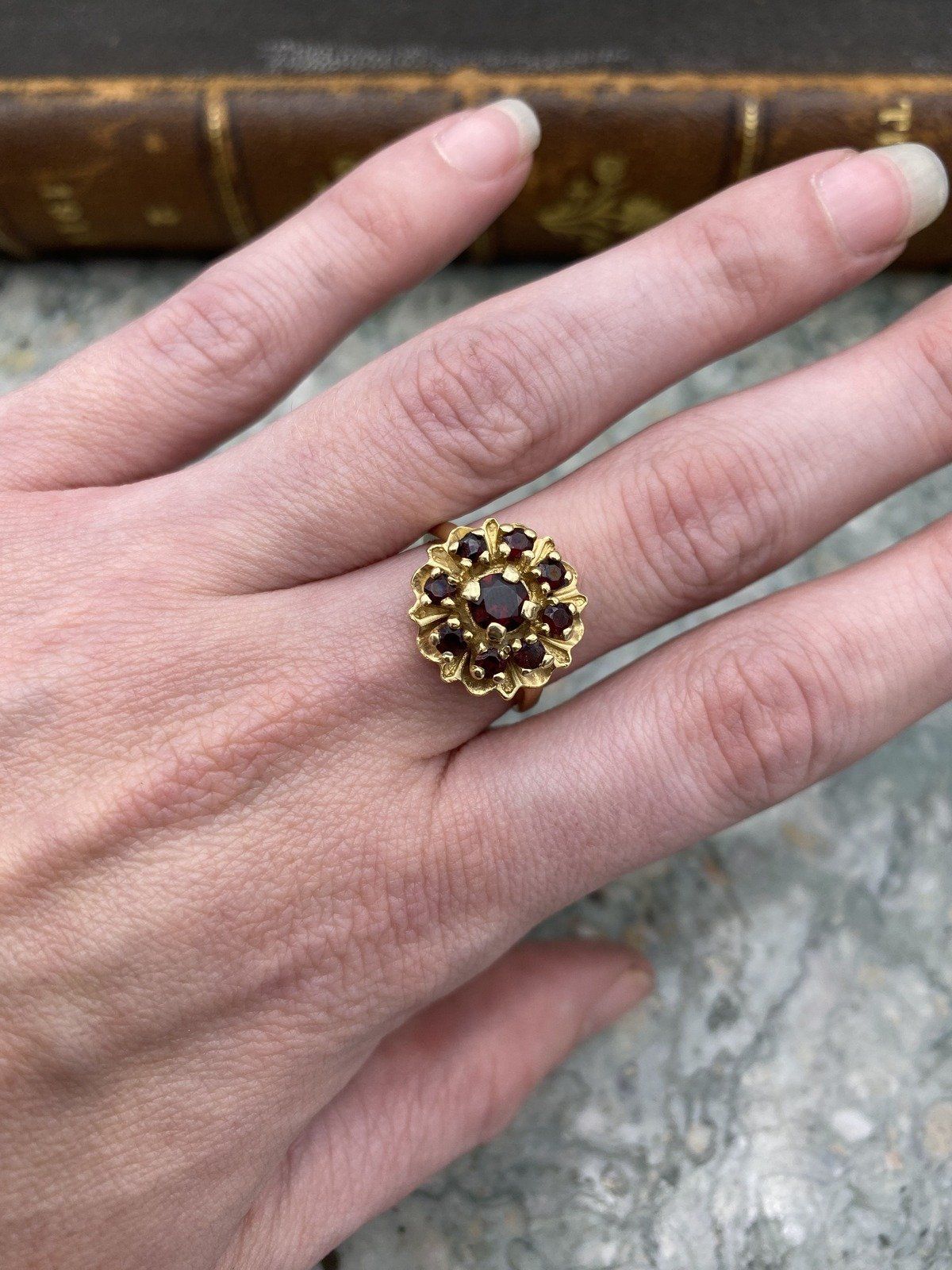 Vintage c.1950s/60s 14k Gold Garnet Flower Cluster Ring #2838 6