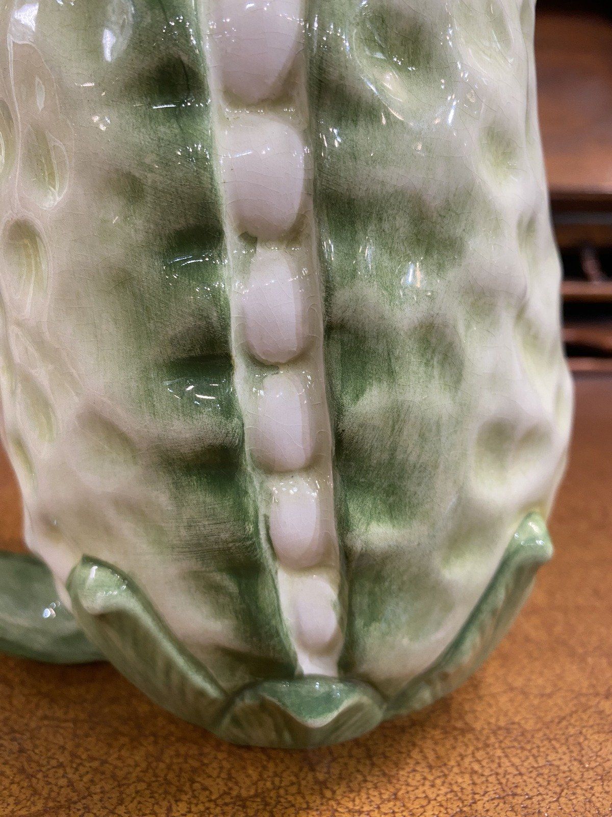 Vintage San Marco Majolica Pea Pod Drink Pitcher 6.75 3