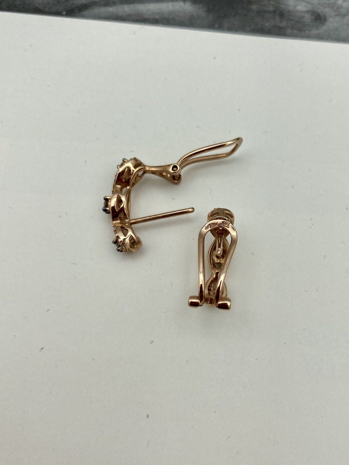 14k Rose Gold LeVian Chocolate Diamond Semi Hoop Omega Clip Huggie Earrings #2194 8