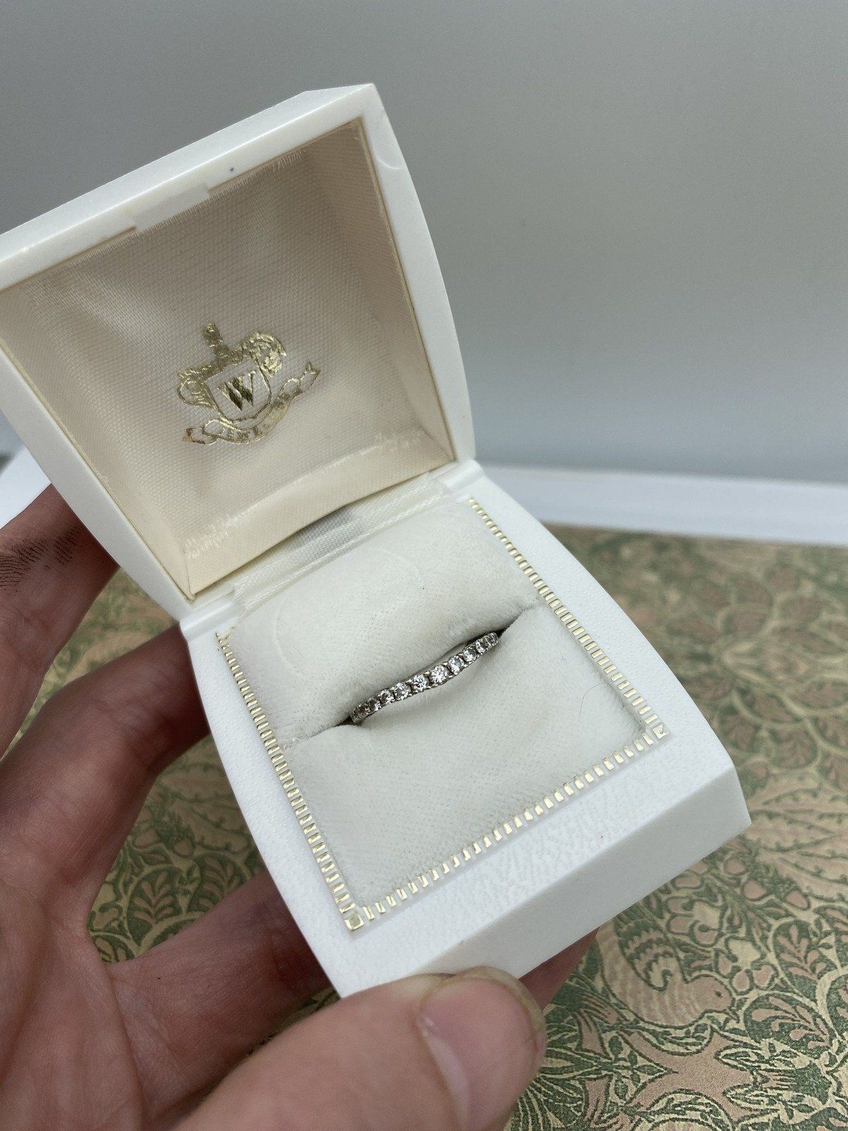 14k White Gold Pave Set Diamond Engagement Ring Guard Band 6