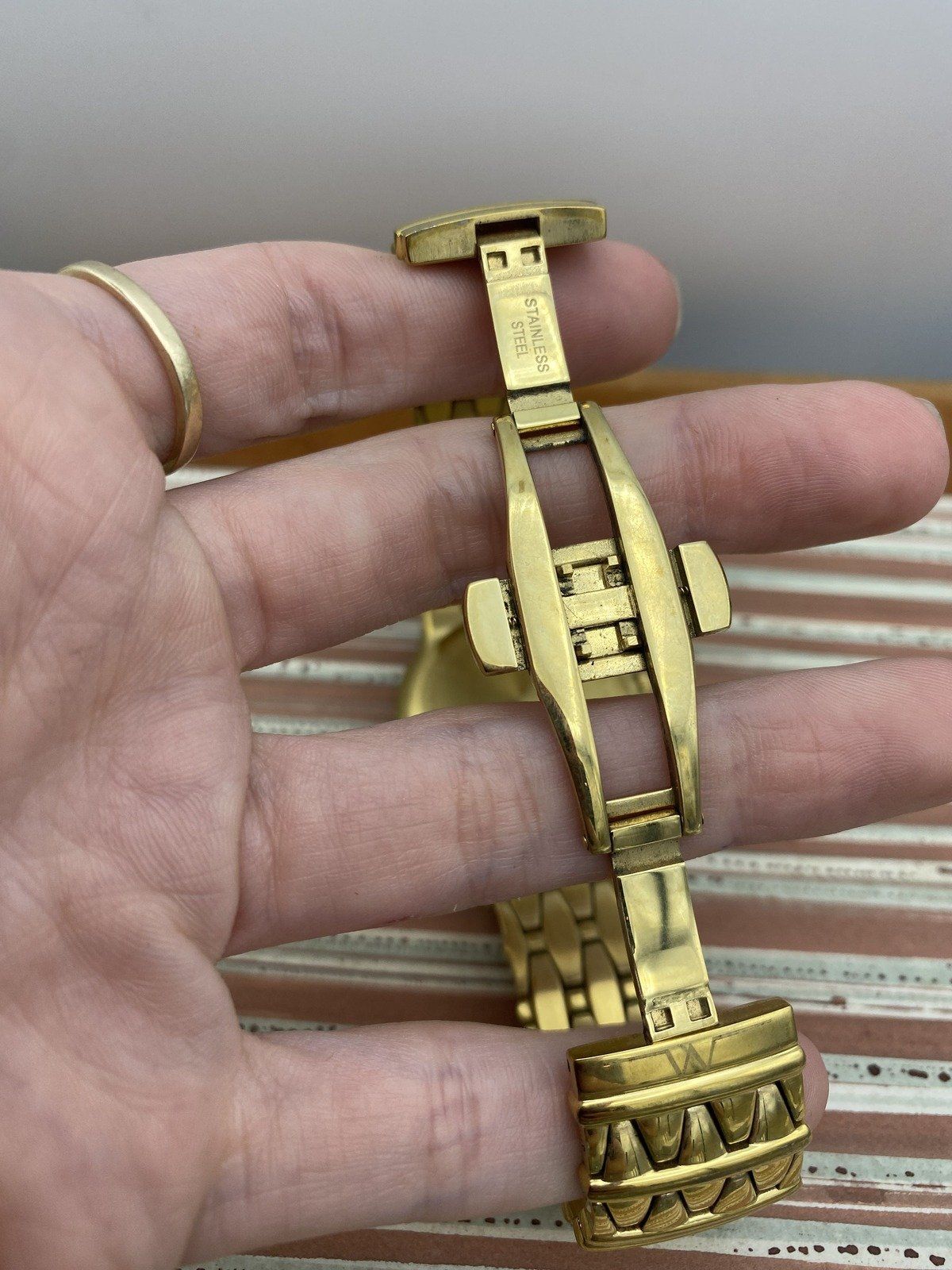 Vintage Wittnauer Golden Stainless Steel Men's Watch w Nice Face Dial Work 7