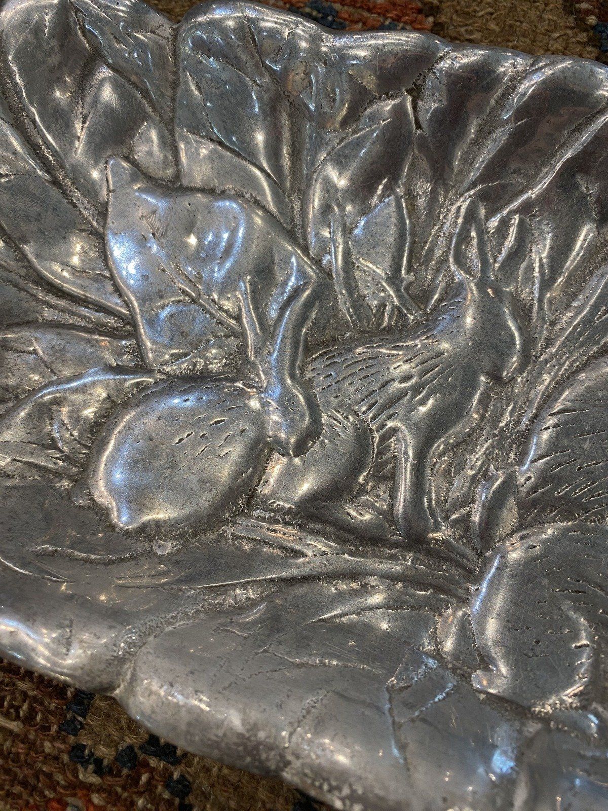 Mexico Made Polished Pewter Chased Rabbit Elongated Dish 4