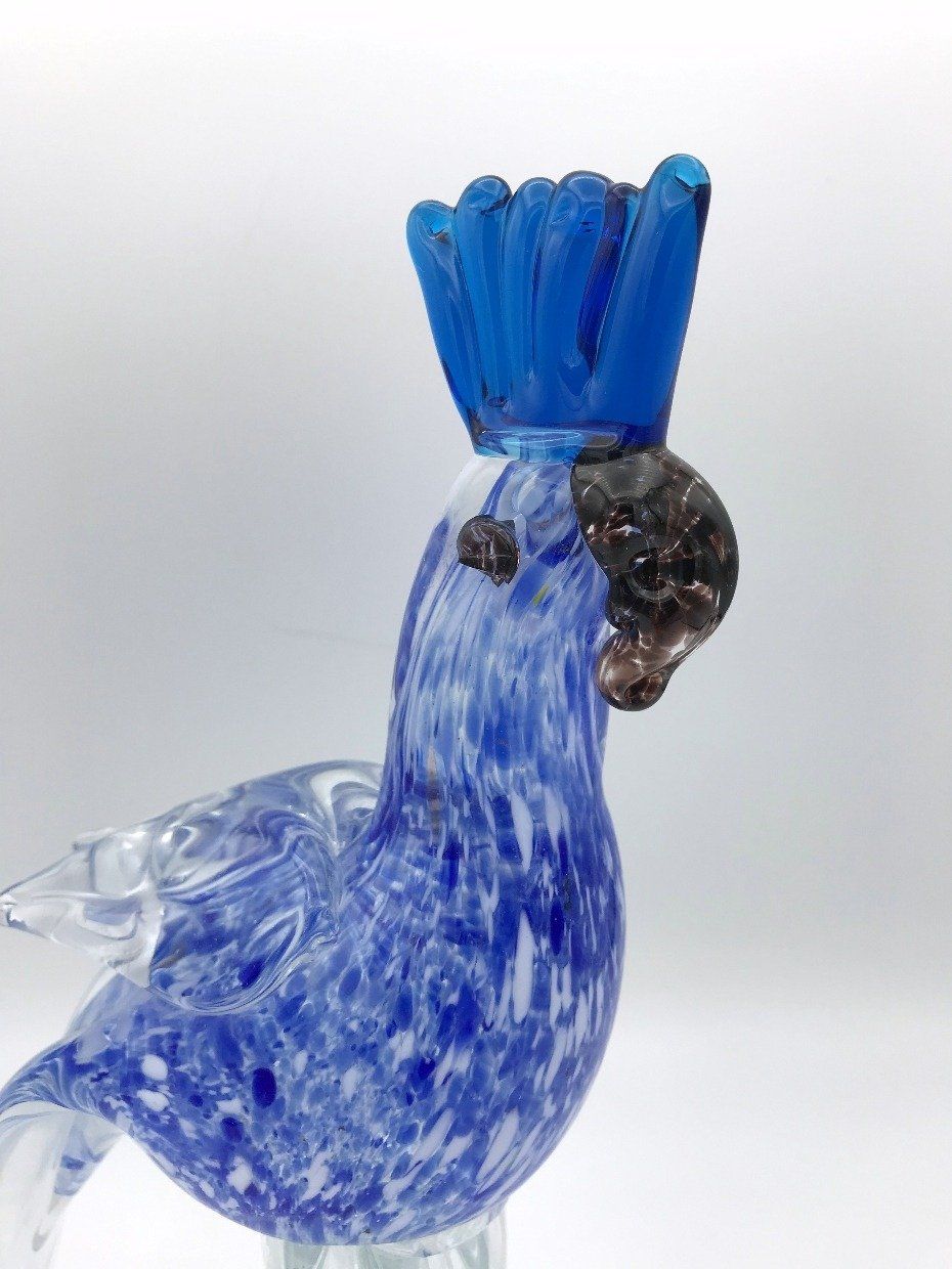 Handblown Art Glass Royal Blue + Clear Parrot 2