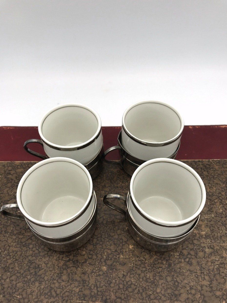 Set of 4 Brazilian Made Porcelain + Silverplate Espresso Cups 2