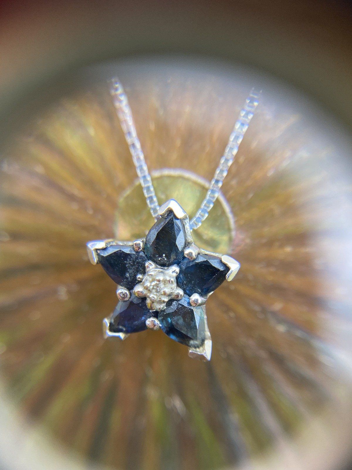 14k White Gold 16 Blue Sapphire Cluster Flower Diamond Drop Necklace 3