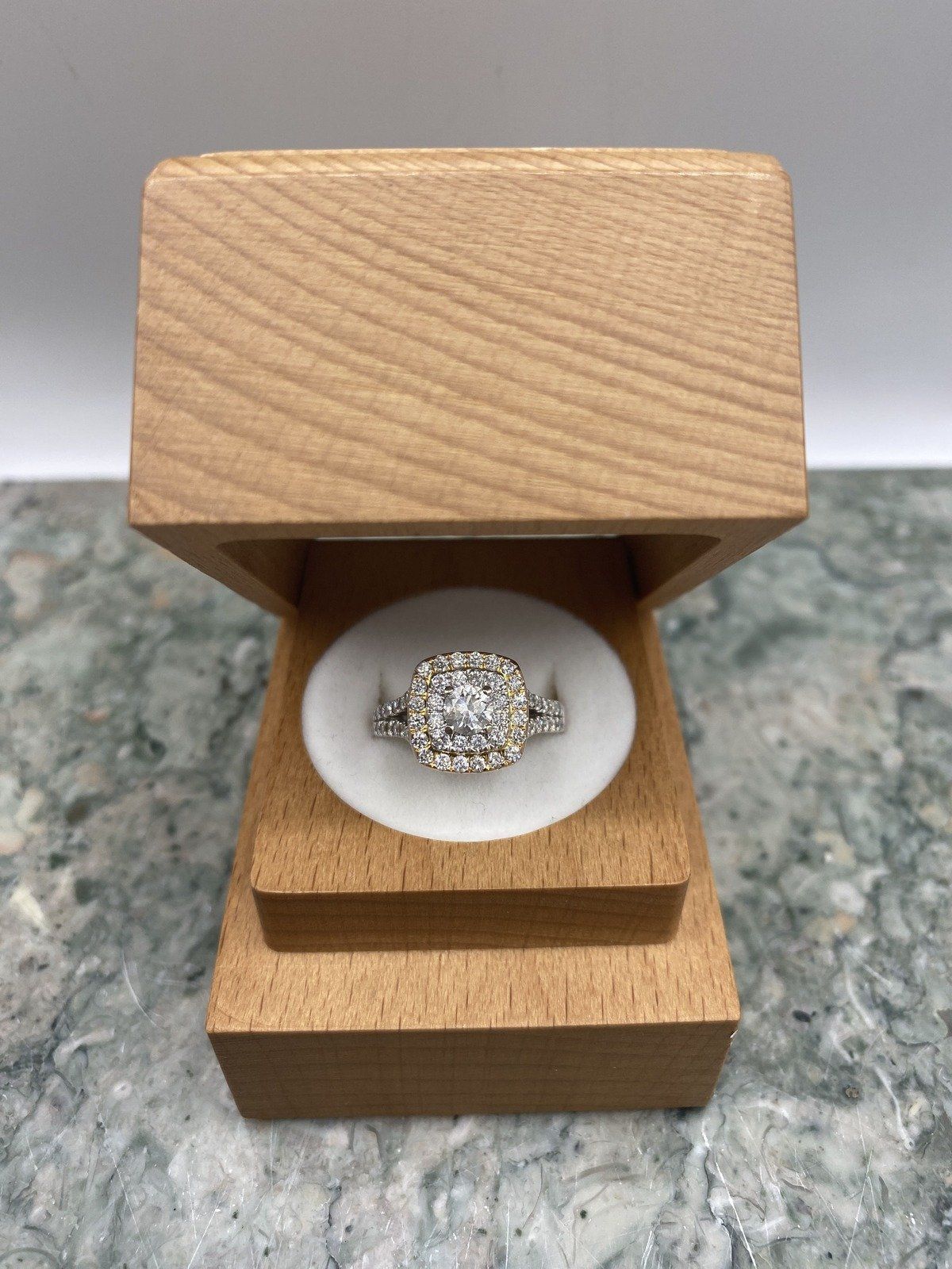 14k Trio + White Gold Primary .25ct Center Diamond Halo Engagement Ring