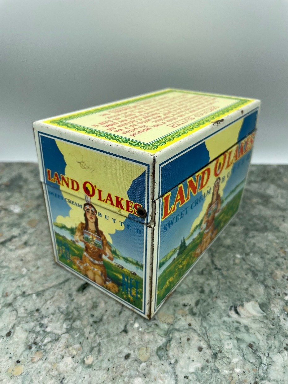 RARE Vtg Land O'Lakes Sweet Cream Butter Advertisement Tin w Indian 4