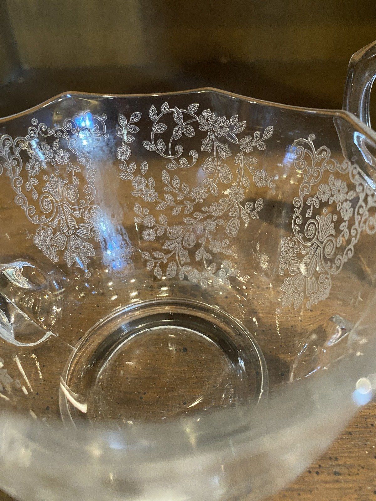 Pair of Delicately Etched Floral Sugar + Creamer 3