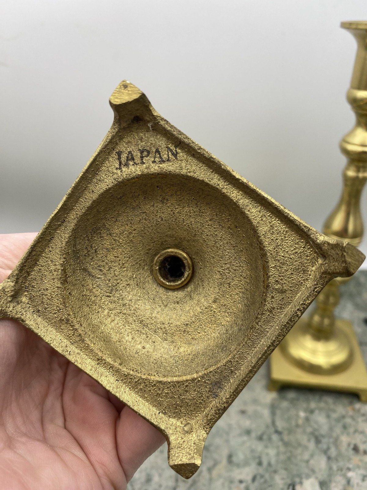 Pair of Shiny Clean Brass Candle Stick Holders w Square Base 3