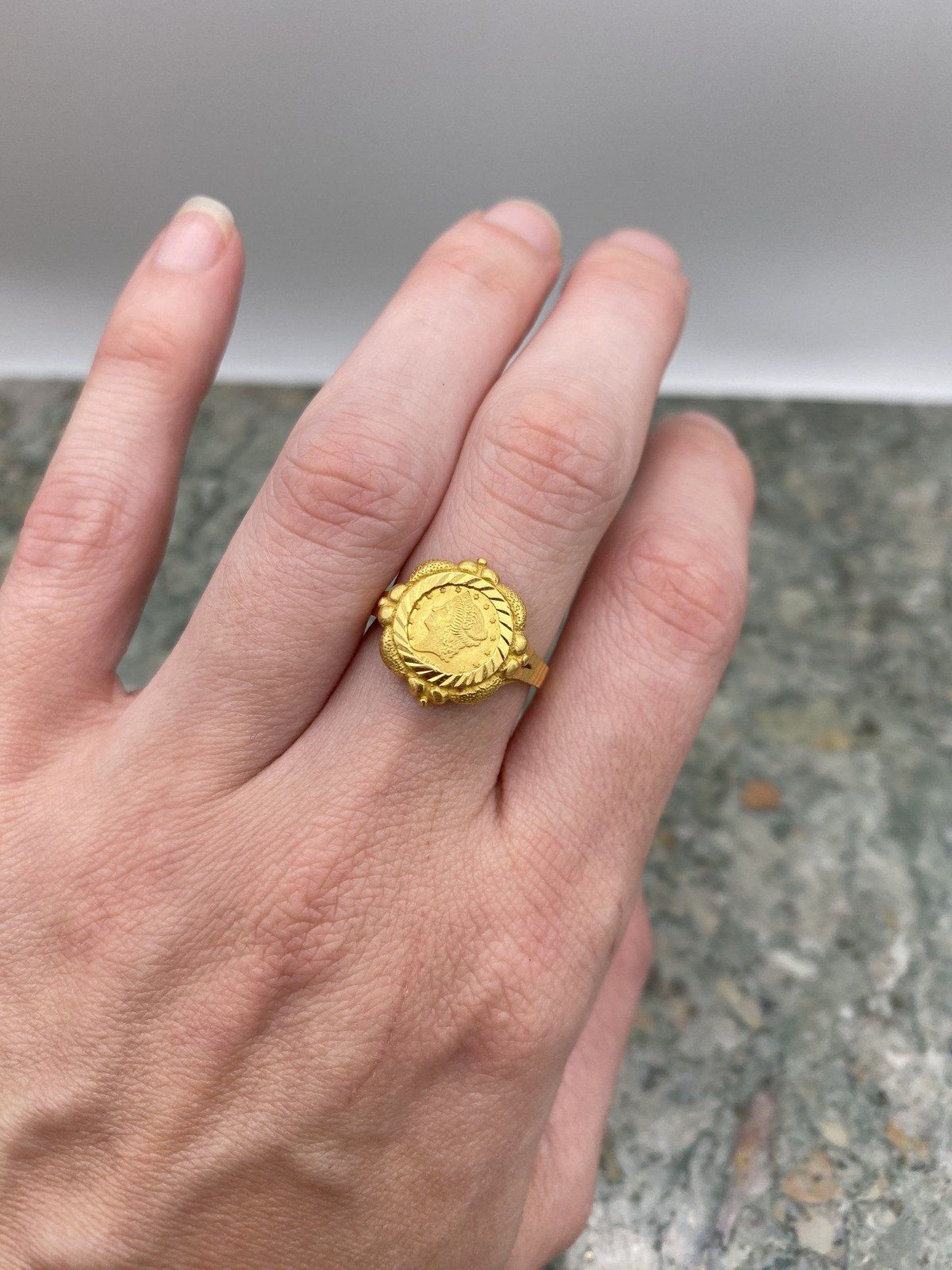 22k Fine Gold Replica US $5 Liberty Head Ornamental Coin Ring 2