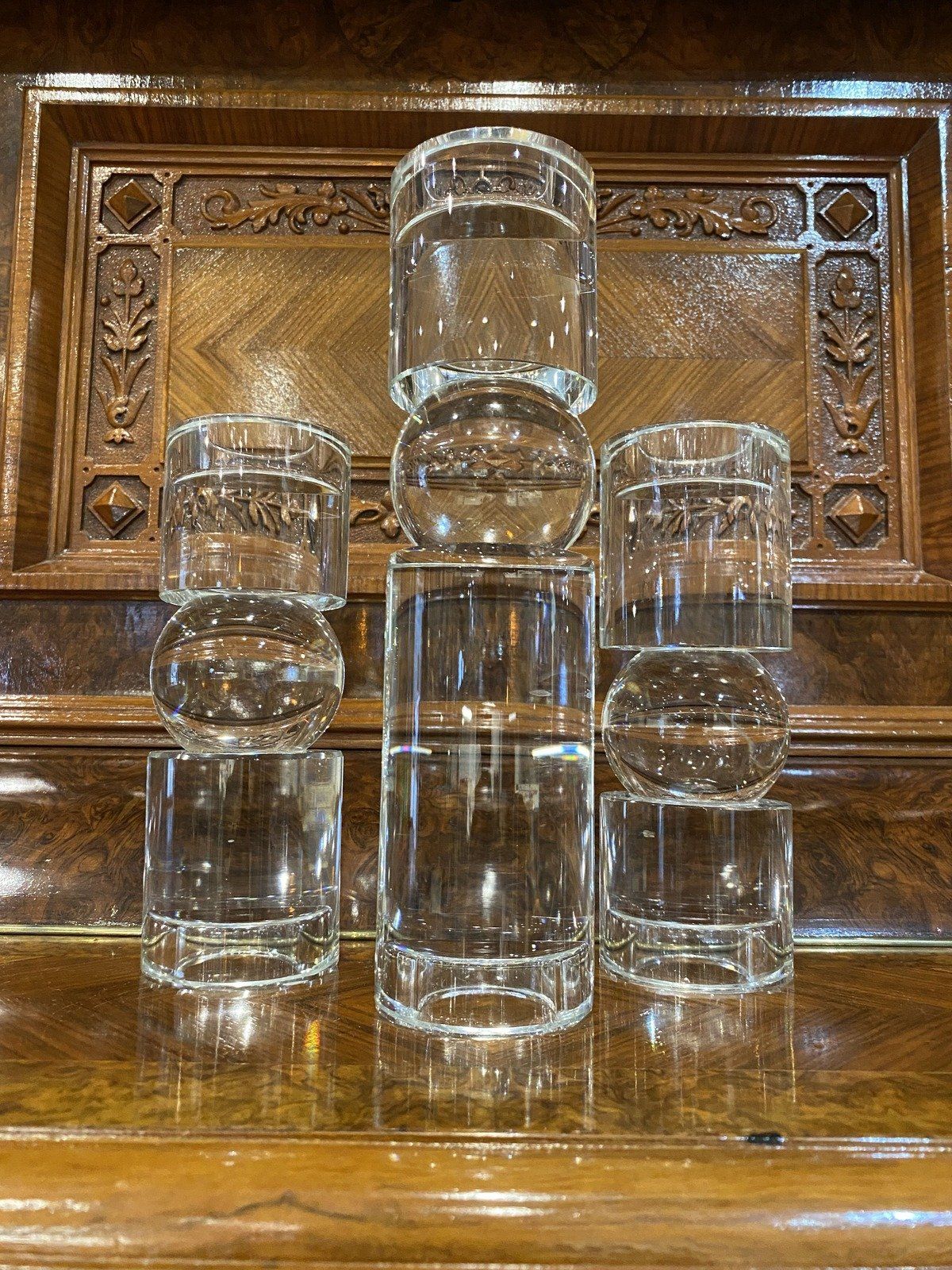 Modernist Minimal Clear Glass 3pc Candleholder SET 3