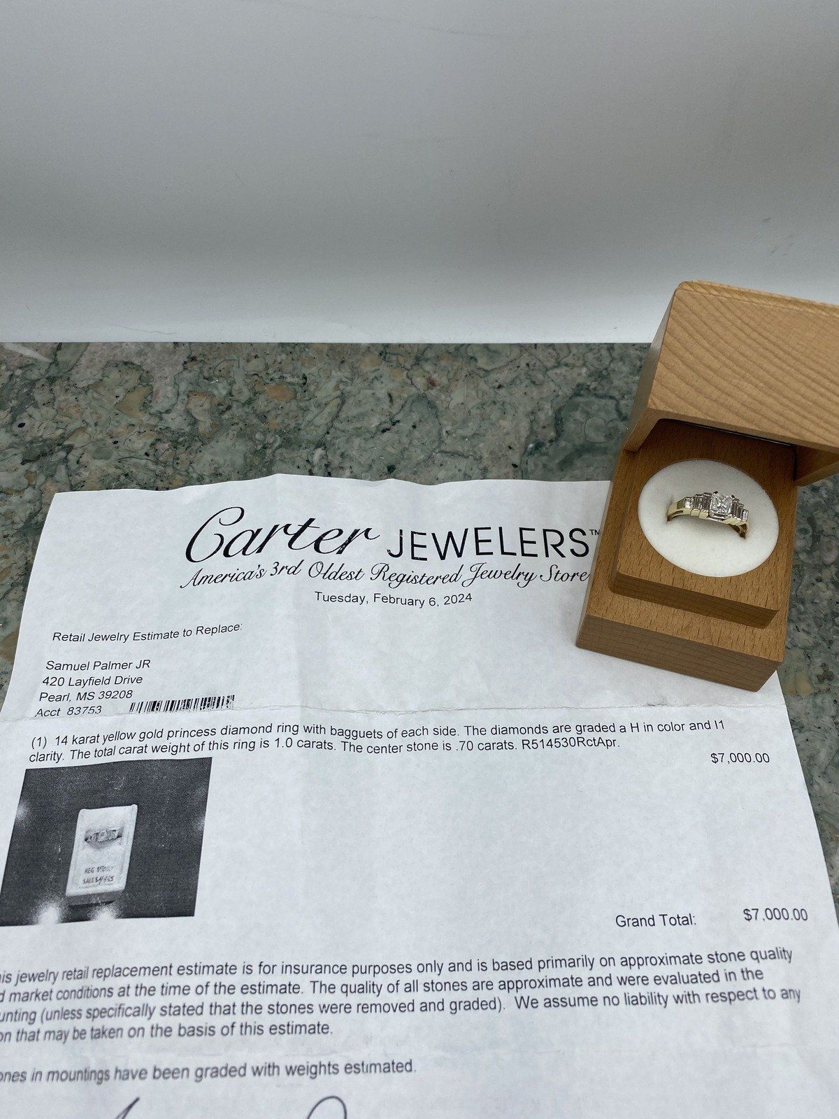 14k Gold 1ctw Princess Cut Center + Baguette Diamond Ring w GIA + APP 5