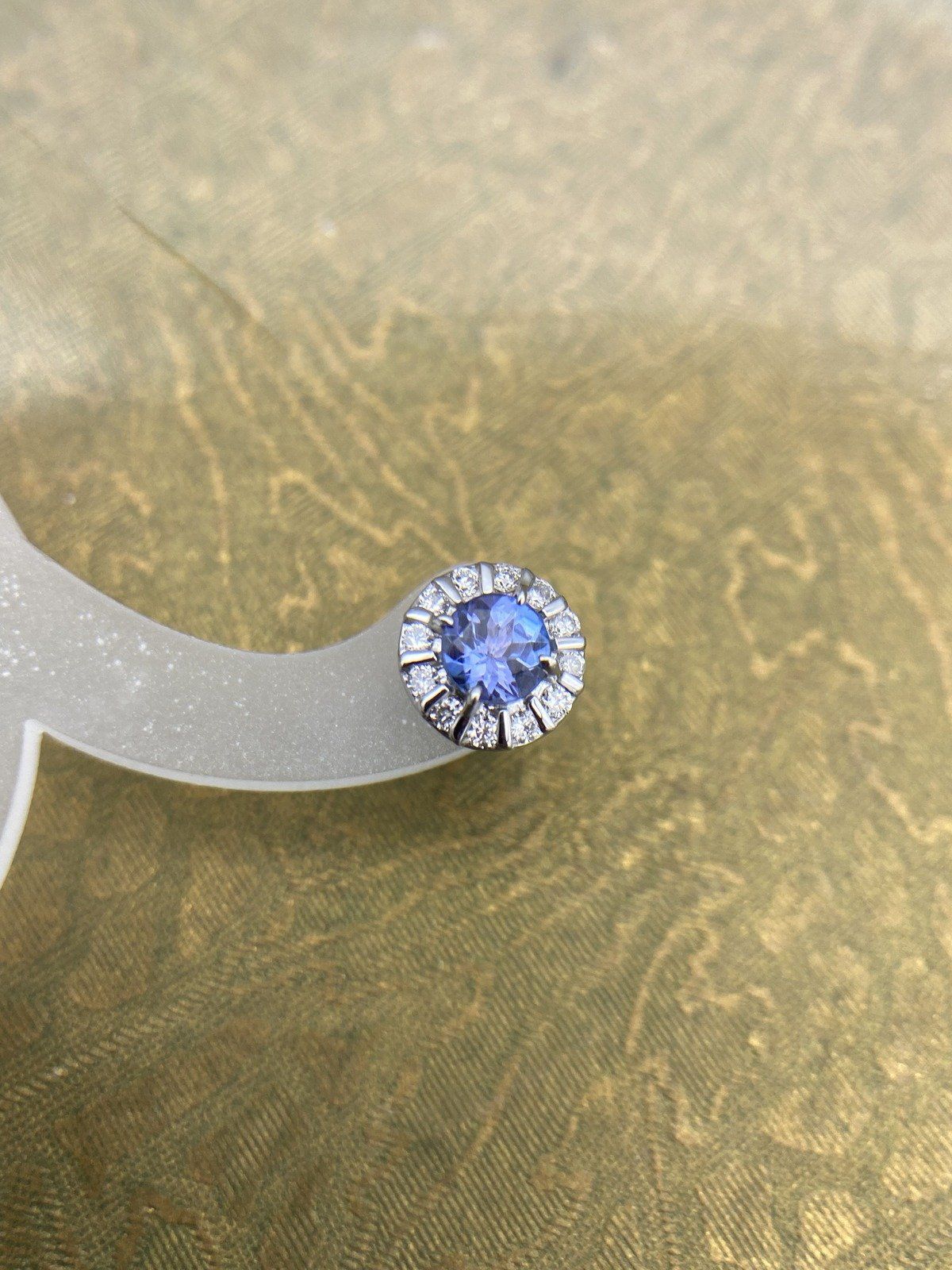 14K White Gold Tanzanite + Diamond Halo Stud Earrings 3