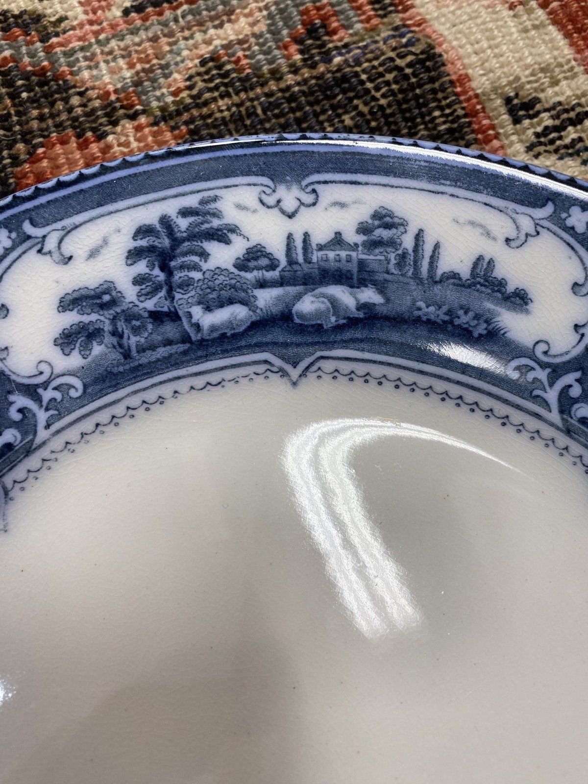 Antique Set of 3 English F. & Sons Flow Blue Verona 10.5 Dinner Plates 4