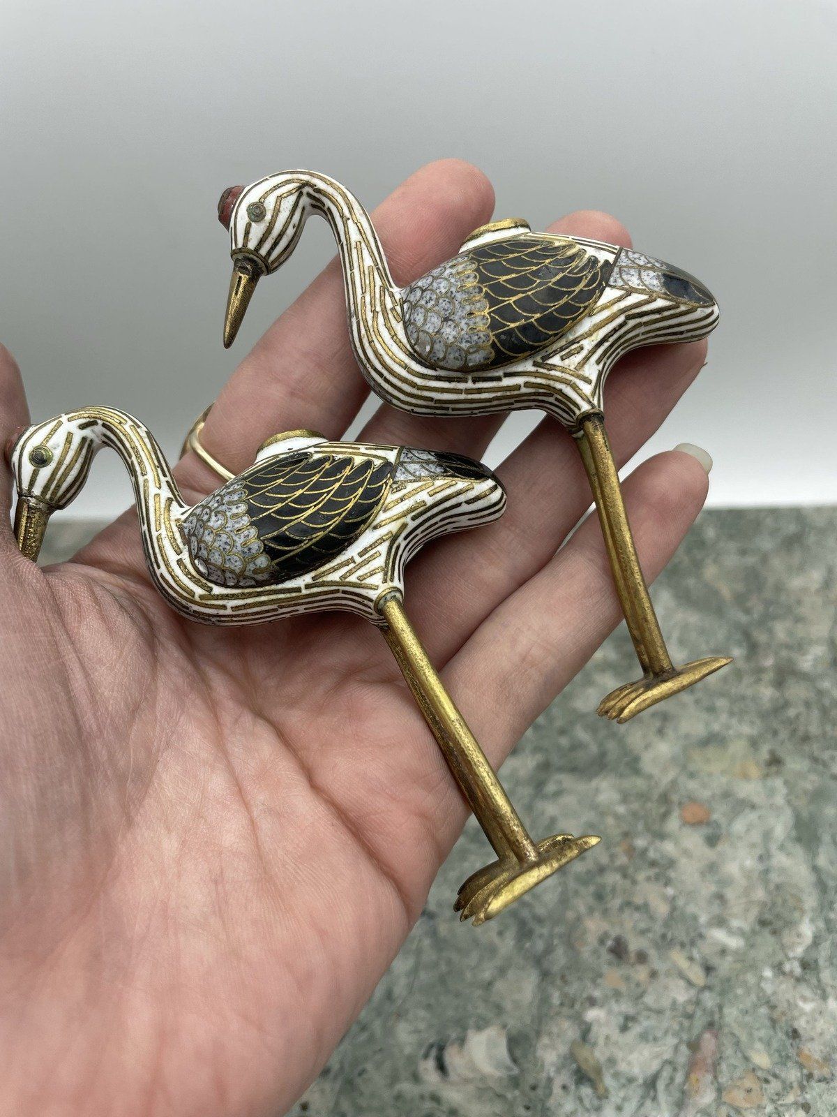 Pair of Miniature Closionne Shore Bird Vases/Vessels? :) 5