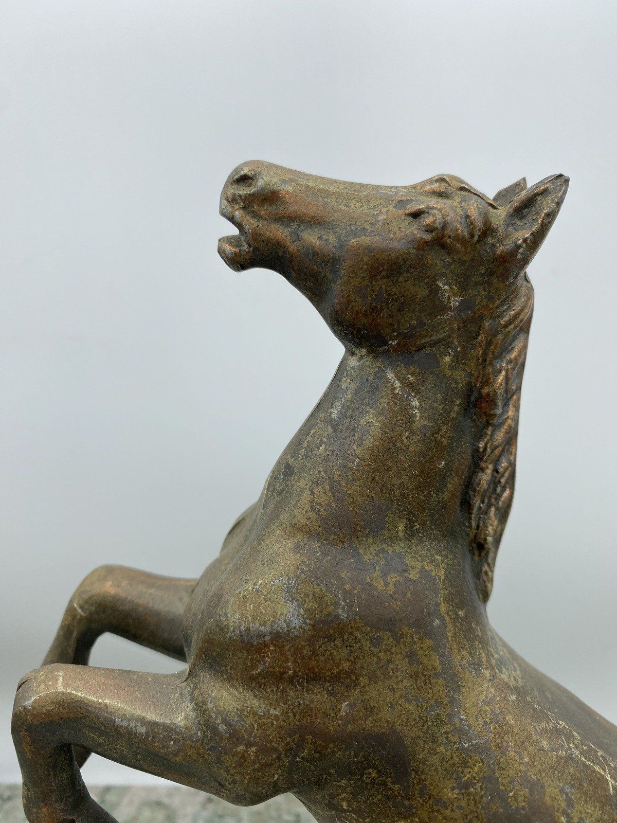 Vintage Bronze Coppery Style Raise Horse Cast Metal Statue 3