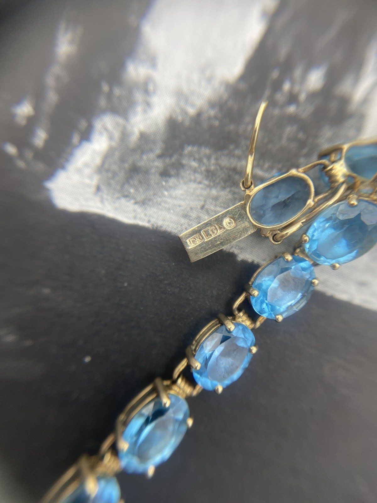 Vintage 10k Gold Oval Faceted Blue Topaz Layering Gemstone Tennis Bracelet 7L 8
