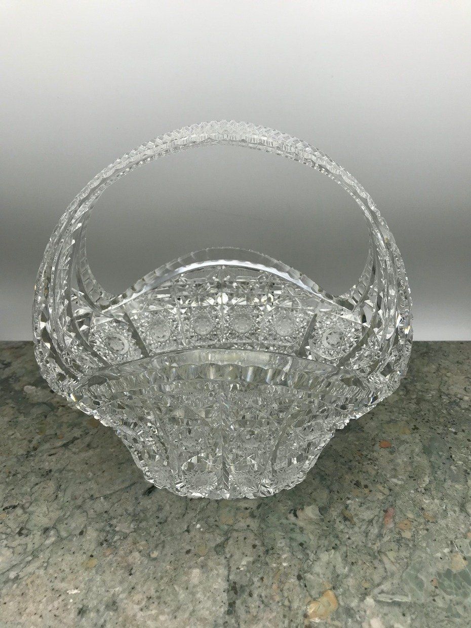 Intricately Cut German Crystal Hobstar Basket