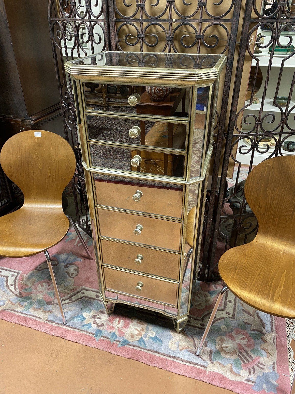 Modern Mercury Glass Mirrored Tall Chest of Drawers