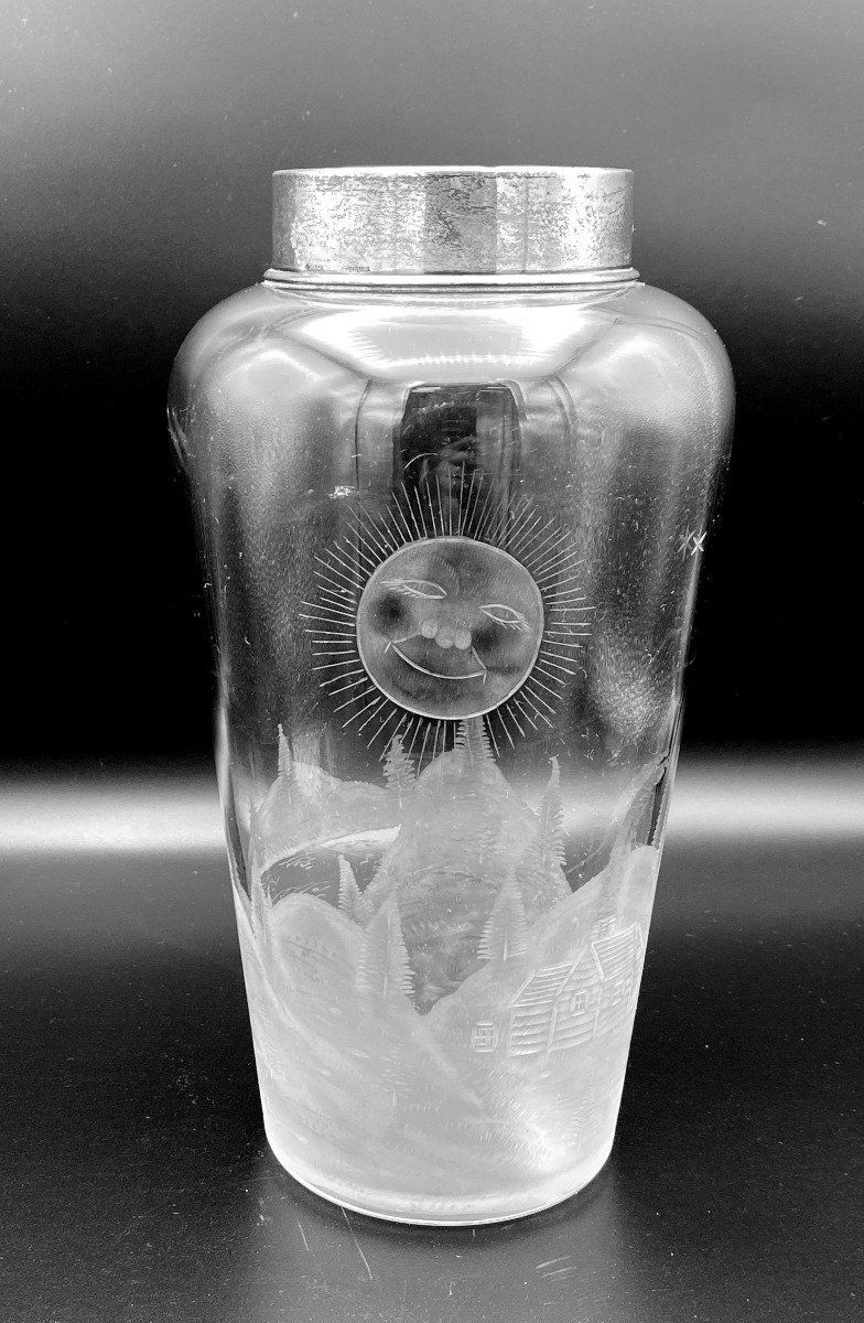 Hawkes rock Crystal vase w/ Plated Collar