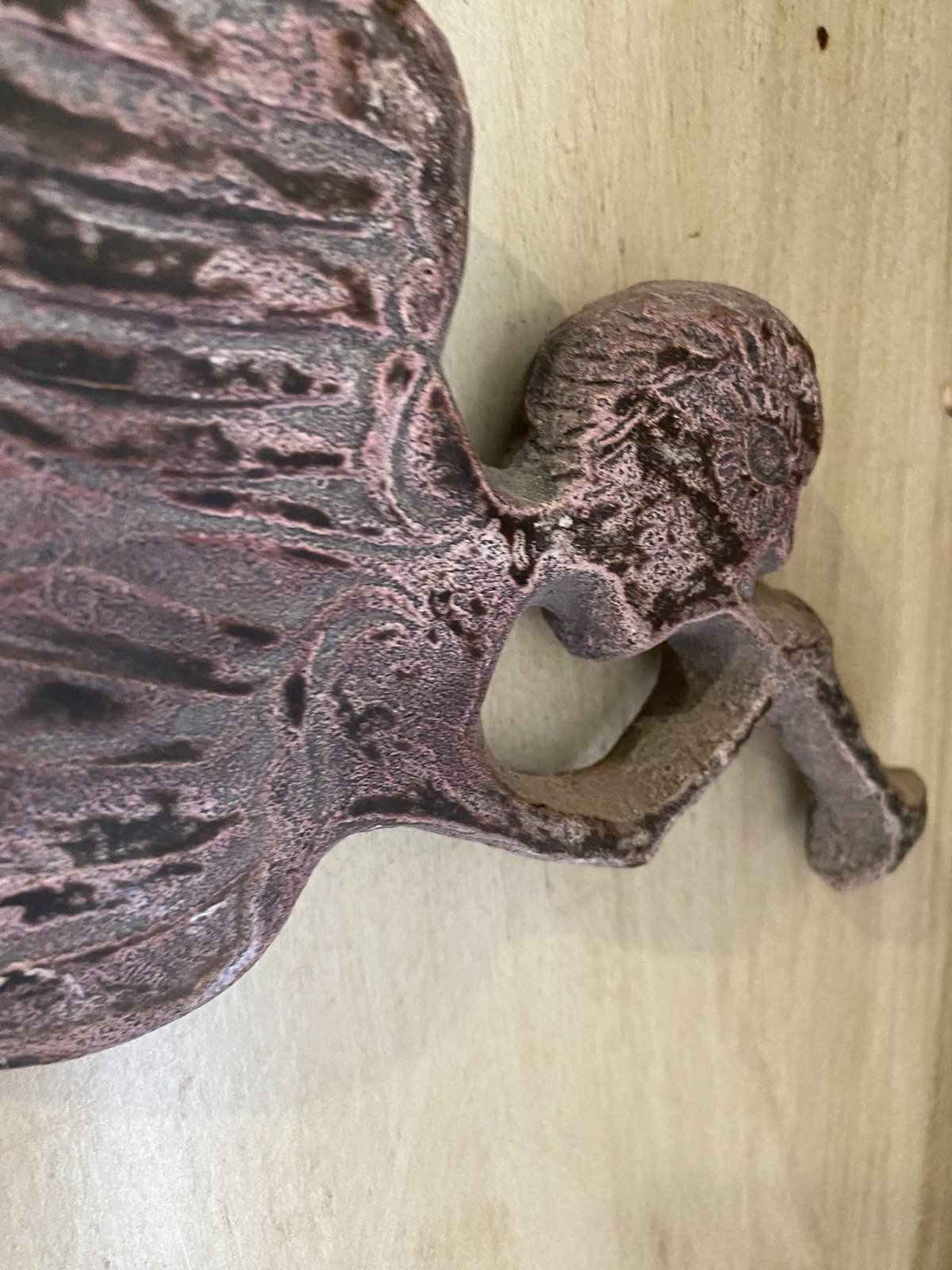 Vintage Plaster Pottery Peterborough Angel Gabriel Purple Glaze Wall Hanger 3