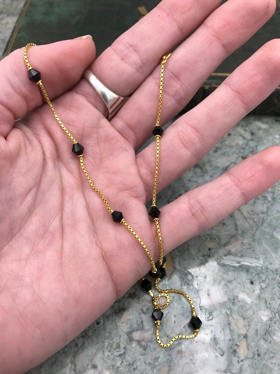 22k Gold + Onyx Bead Necklace 16 2