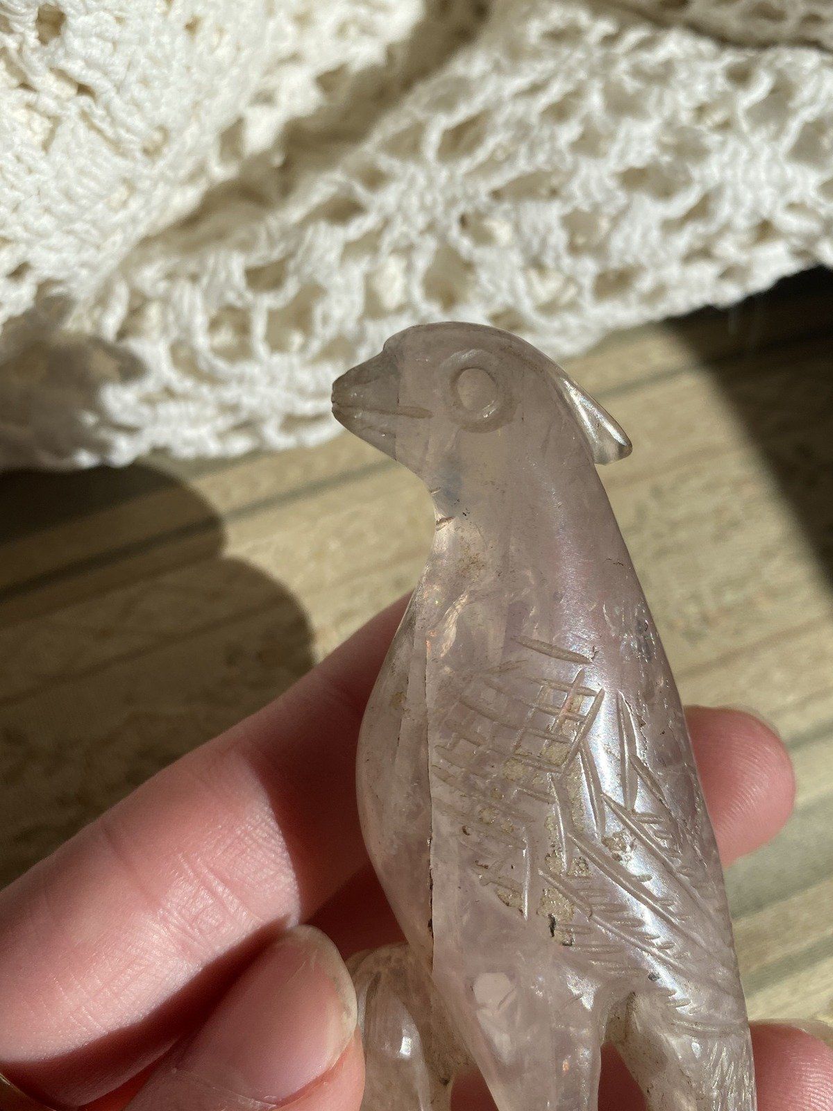 Hand Carved Rose Quartz Parrot/Cockatoo 2