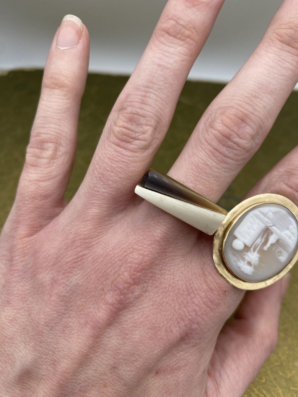 Organic Minimalistic Bone + Horn Carved Ring 3