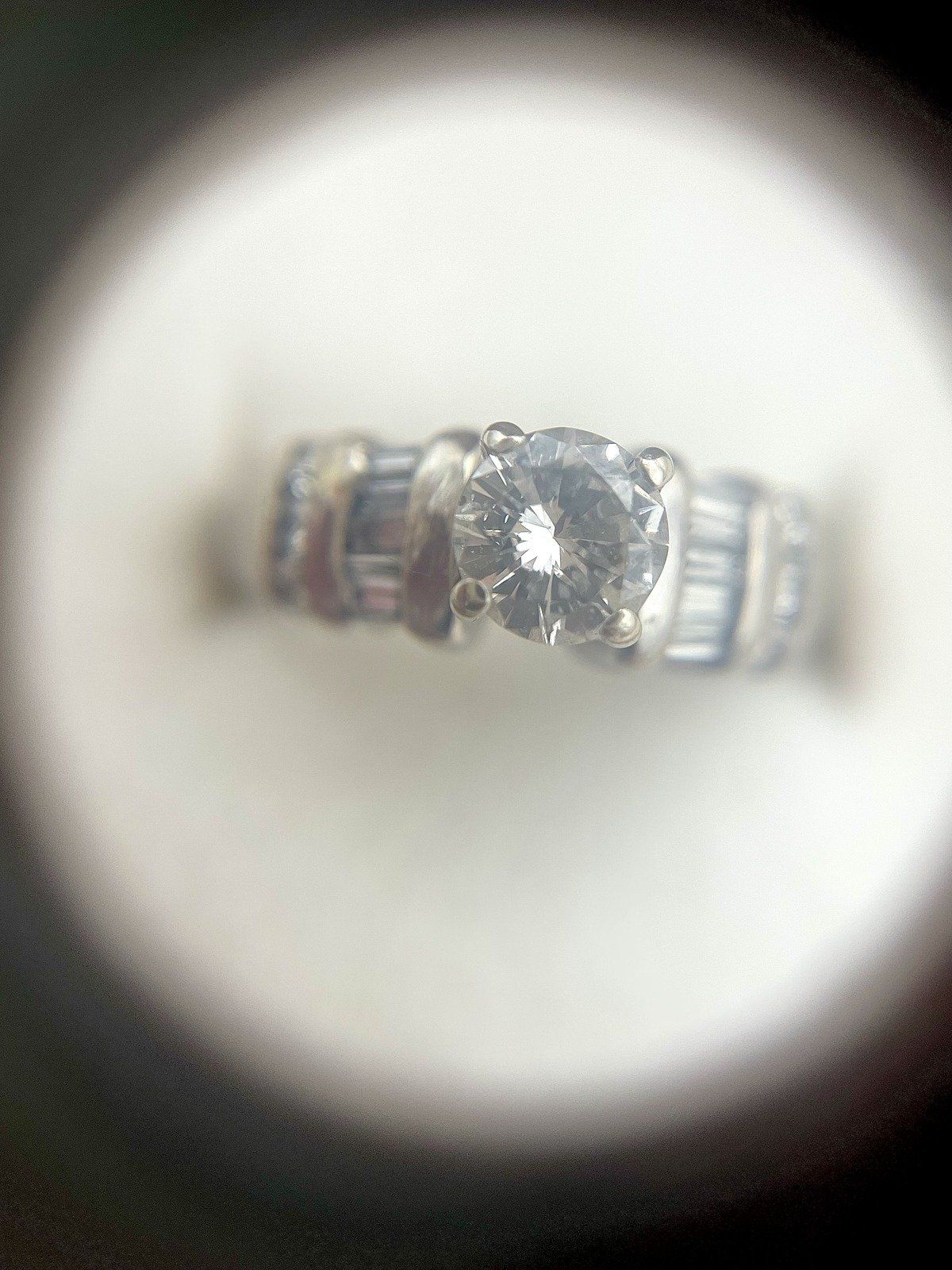 14k White Gold .85ct Center Solitaire Diamond Engagement Ring w Baguette + Round Diamond Shoulders 5