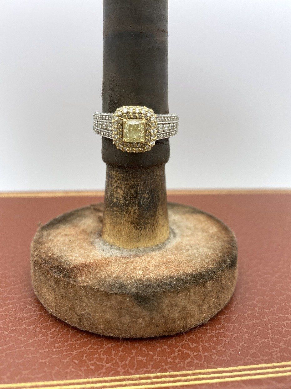 Ladies 14k White + Yellow Gold Natural Yellow Diamond Ring 2.43tcw 2